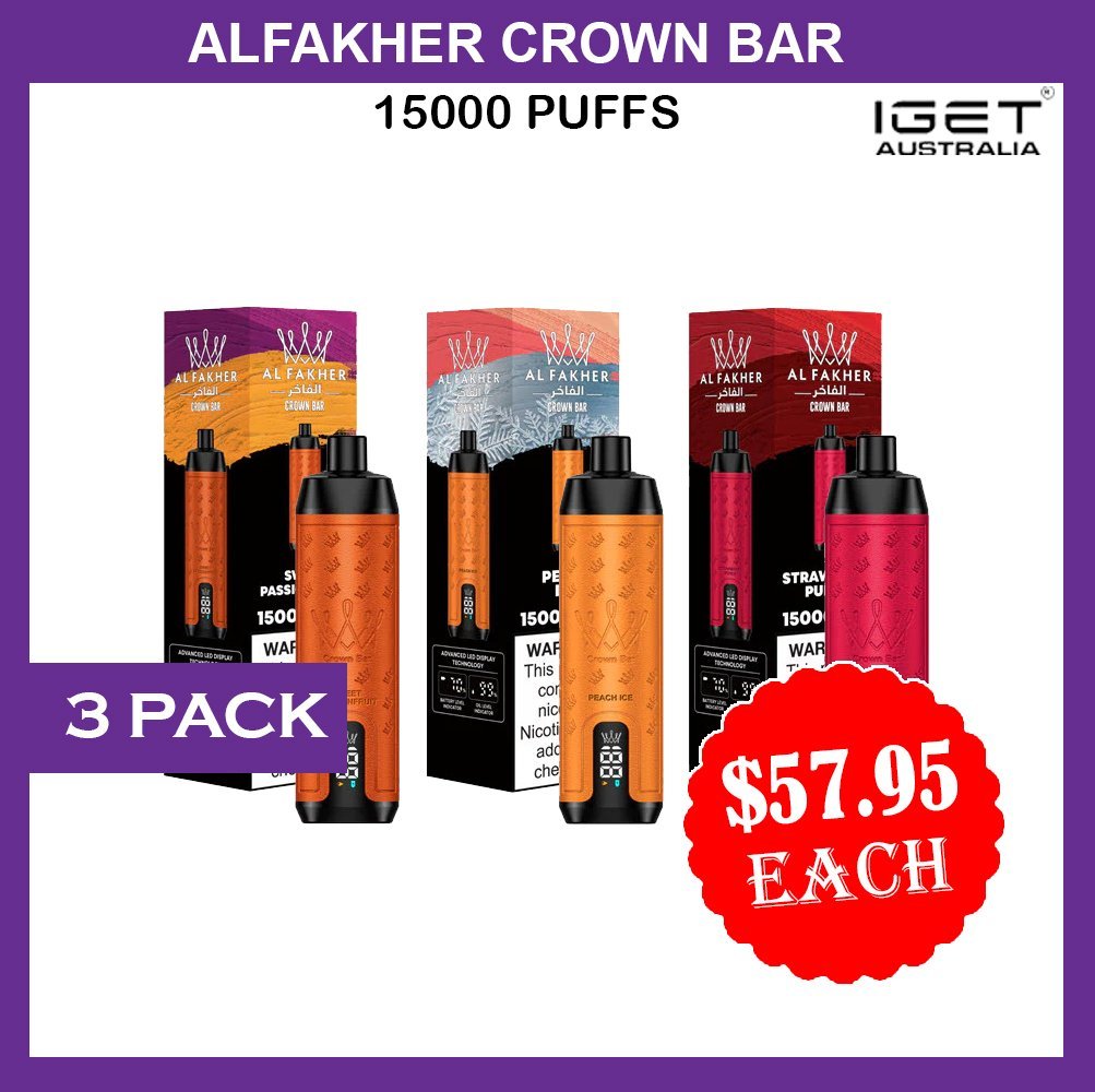 ALFAKHER CROWN BAR – 15000 PUFFS – 3 PACK