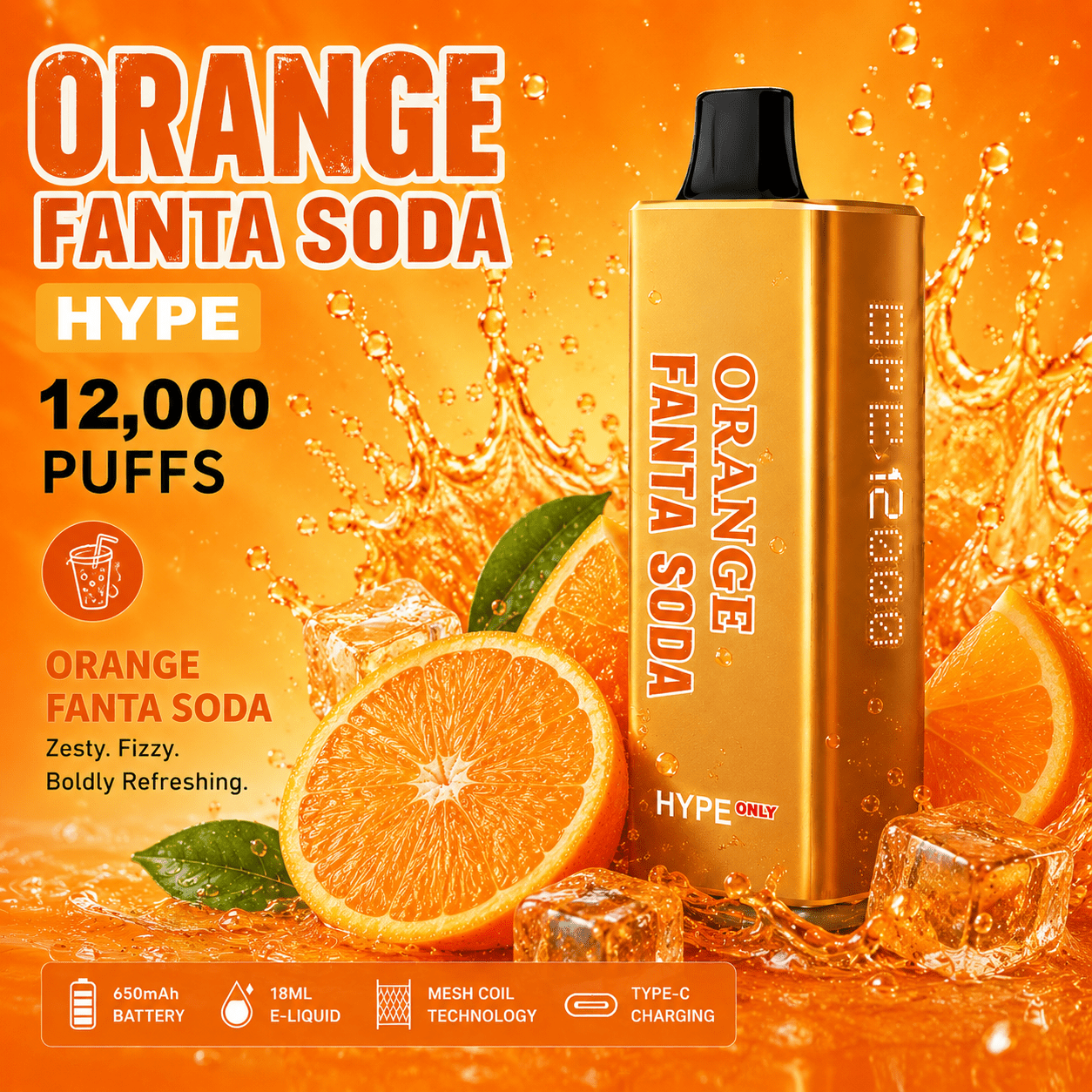 DOUBLE HAPPINESS HYPE ORANGE FANTA SODA – 12000 PUFFS