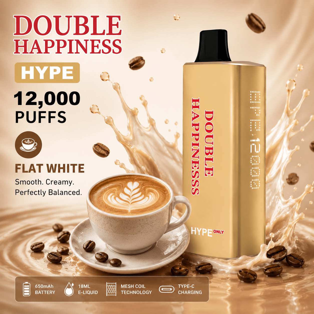 DOUBLE HAPPINESS HYPE FLAT WHITE – 12000 PUFFS